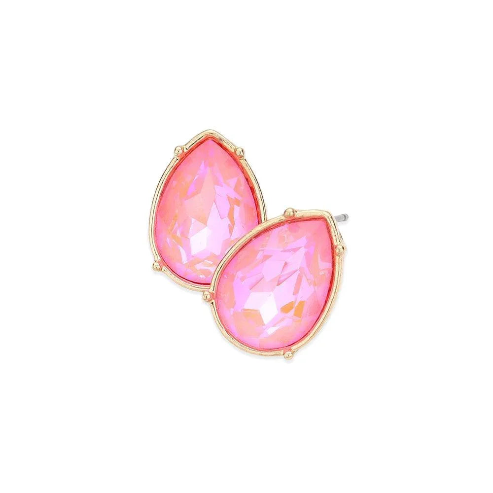 Pink Teardrop Stone Stud Earrings - Jewelry Store by Erik Rayo