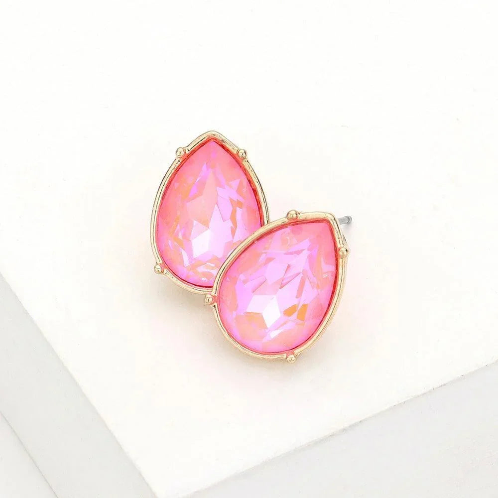 Pink Teardrop Stone Stud Earrings - Jewelry Store by Erik Rayo