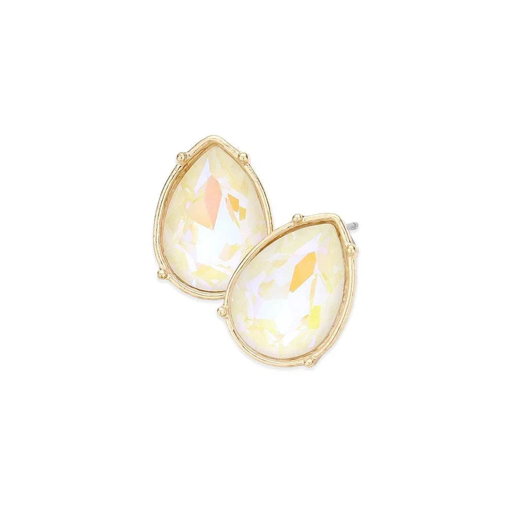 White Teardrop Stone Stud Earrings - Jewelry Store by Erik Rayo