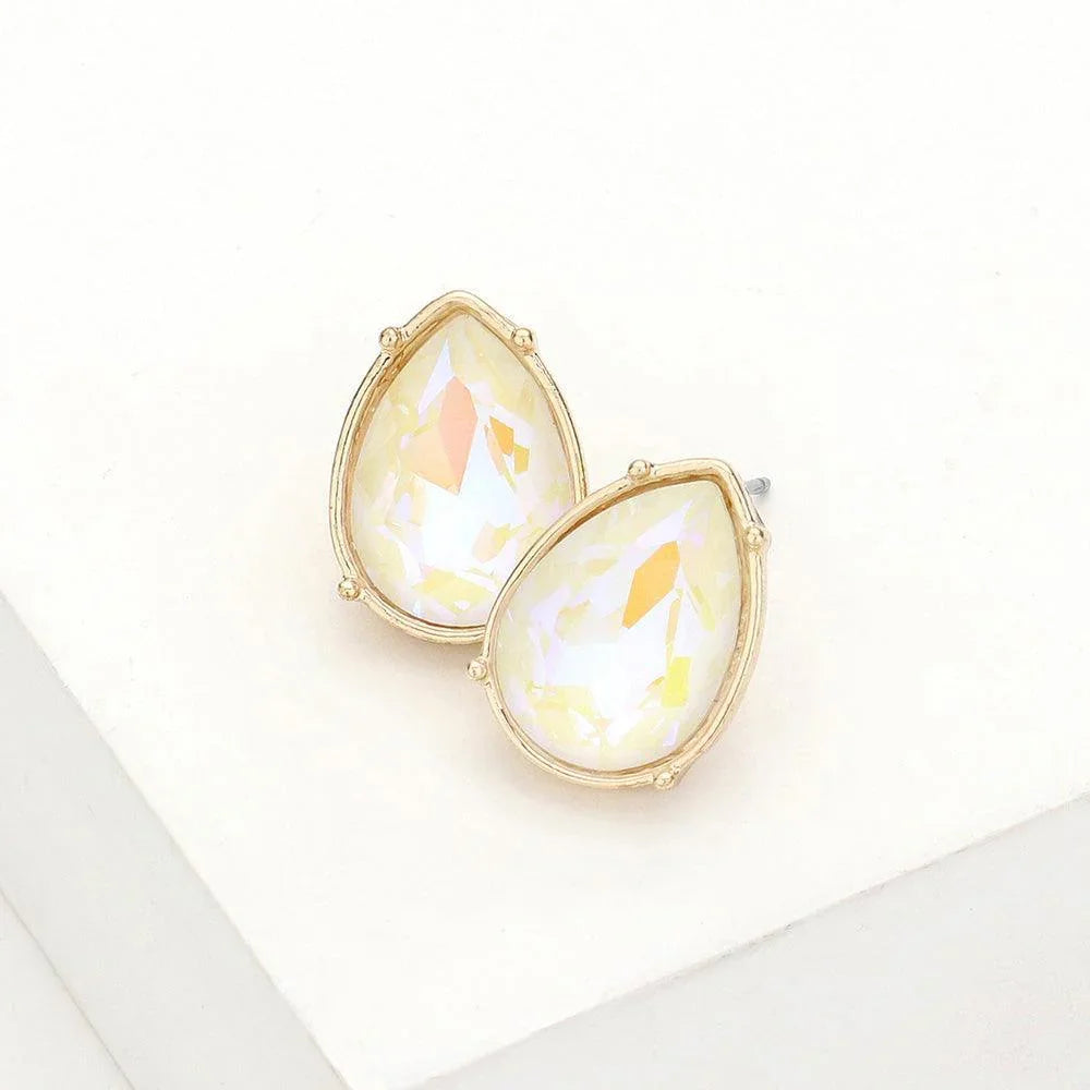 White Teardrop Stone Stud Earrings - Jewelry Store by Erik Rayo