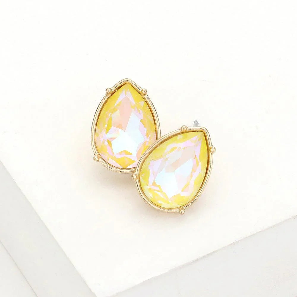 Yellow Teardrop Stone Stud Earrings - Jewelry Store by Erik Rayo