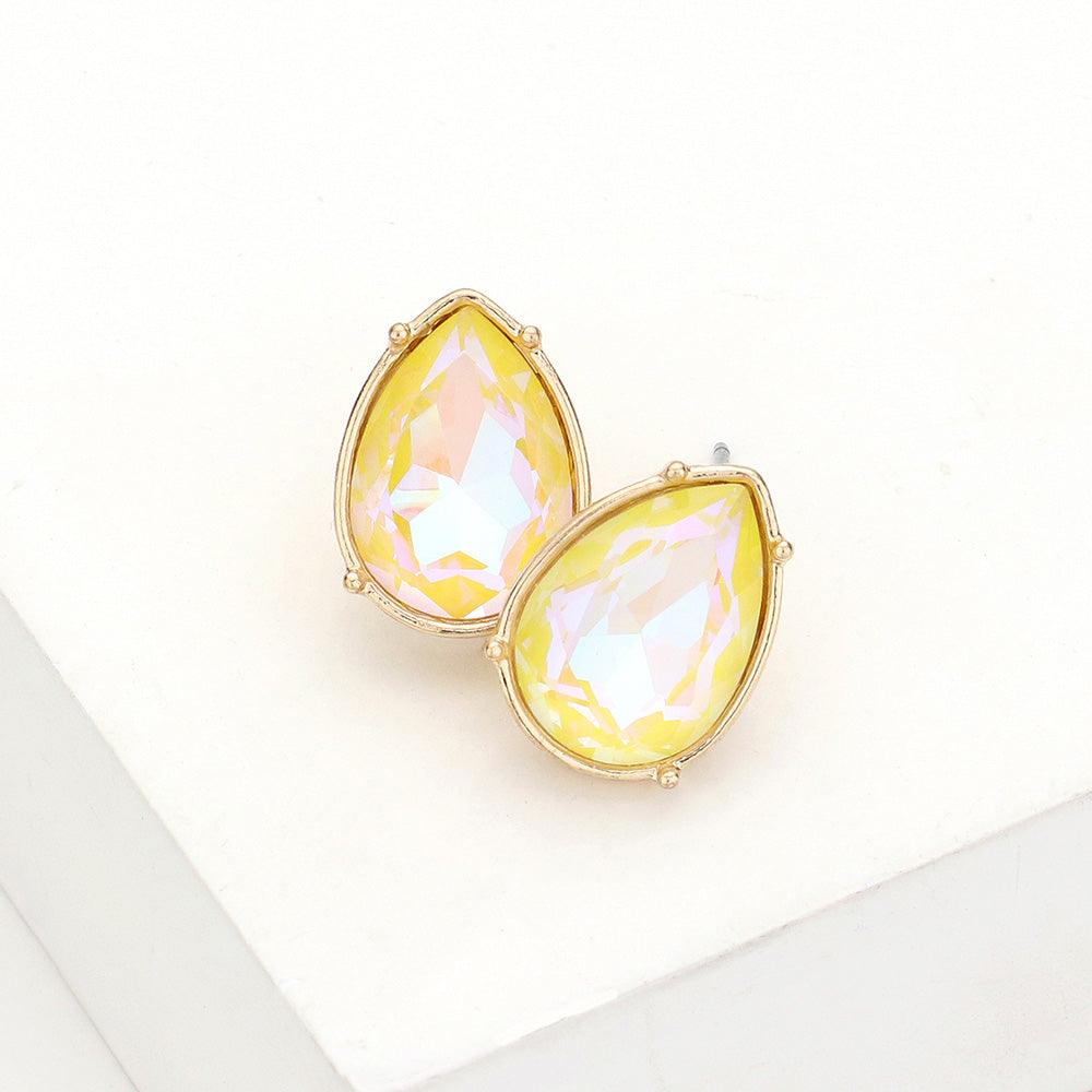 Yellow Teardrop Stone Stud Earrings