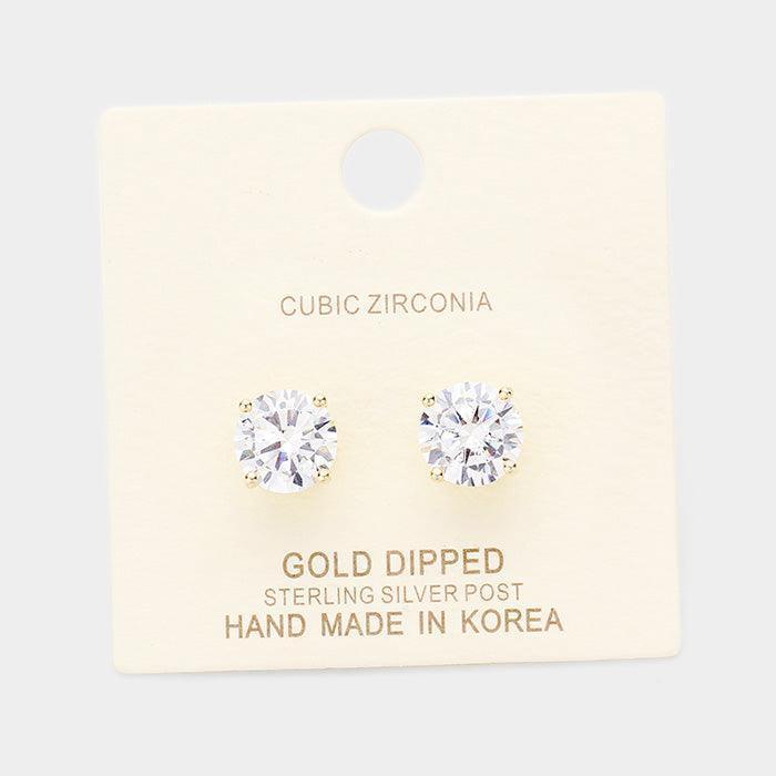 Silver Gold Dipped 9mm Cubic Zirconia Round Stud Earrings - Jewelry Store by Erik Rayo