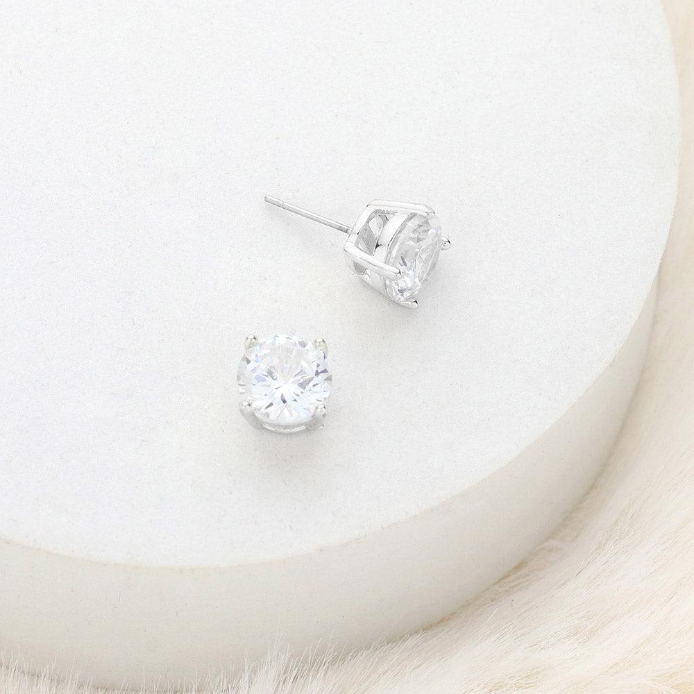 Silver 9mm Round Cut Crystal Cubic Zirconia CZ Stud Earrings with Clear Box - Jewelry Store by Erik Rayo
