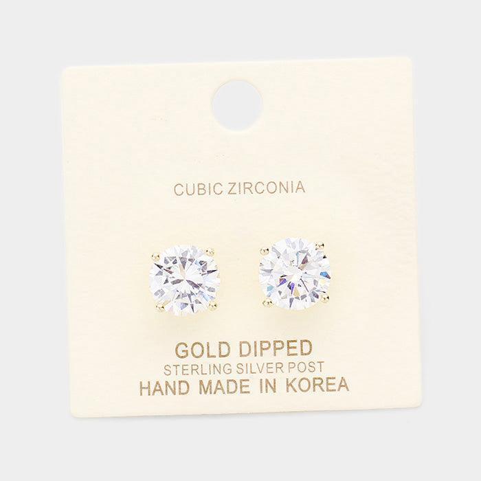 Gold Gold Dipped 10mm Cubic Zirconia Round Stud Earrings - Jewelry Store by Erik Rayo