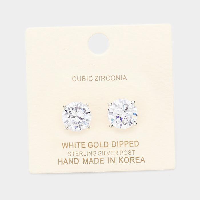 Clear White Gold Dipped 10mm Cubic Zirconia Round Stud Earrings - Jewelry Store by Erik Rayo