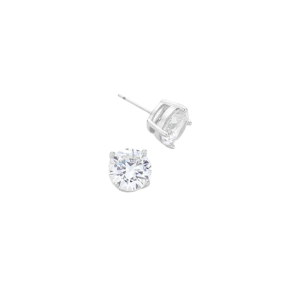 Silver 10mm Round Cut Crystal Cubic Zirconia CZ Stud Earrings with Clear Box