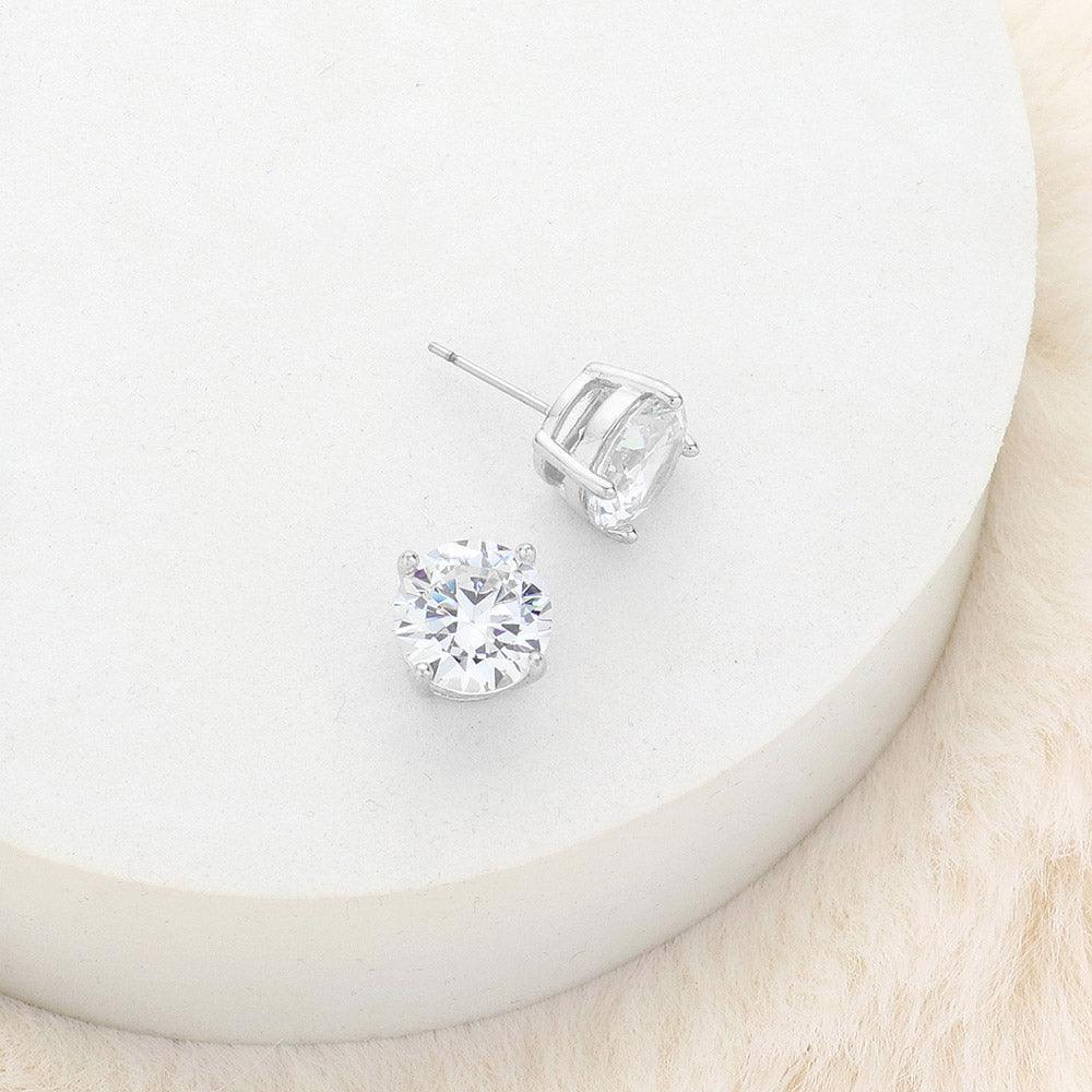 Silver 10mm Round Cut Crystal Cubic Zirconia CZ Stud Earrings with Clear Box - Jewelry Store by Erik Rayo