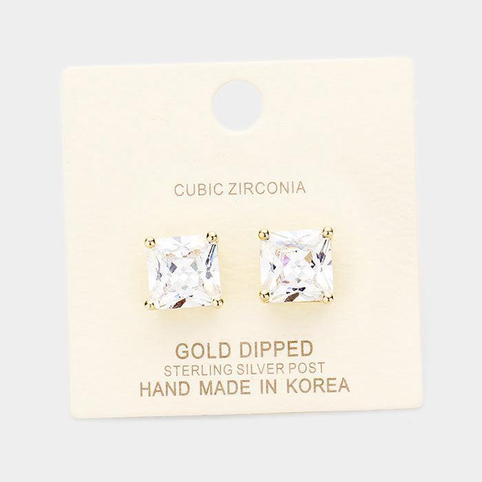 Gold Gold Dipped 10mm Cubic Zirconia Square Stud Earrings - Jewelry Store by Erik Rayo
