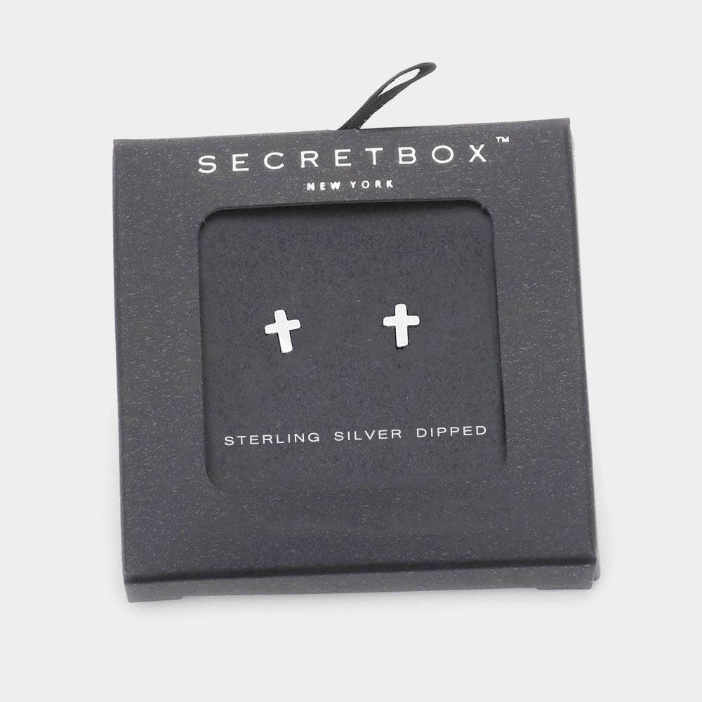 Silver Sterling Silver Dipped Metal Cross Stud Earrings - Jewelry Store by Erik Rayo