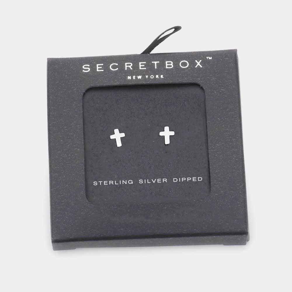 Silver Sterling Silver Dipped Metal Cross Stud Earrings