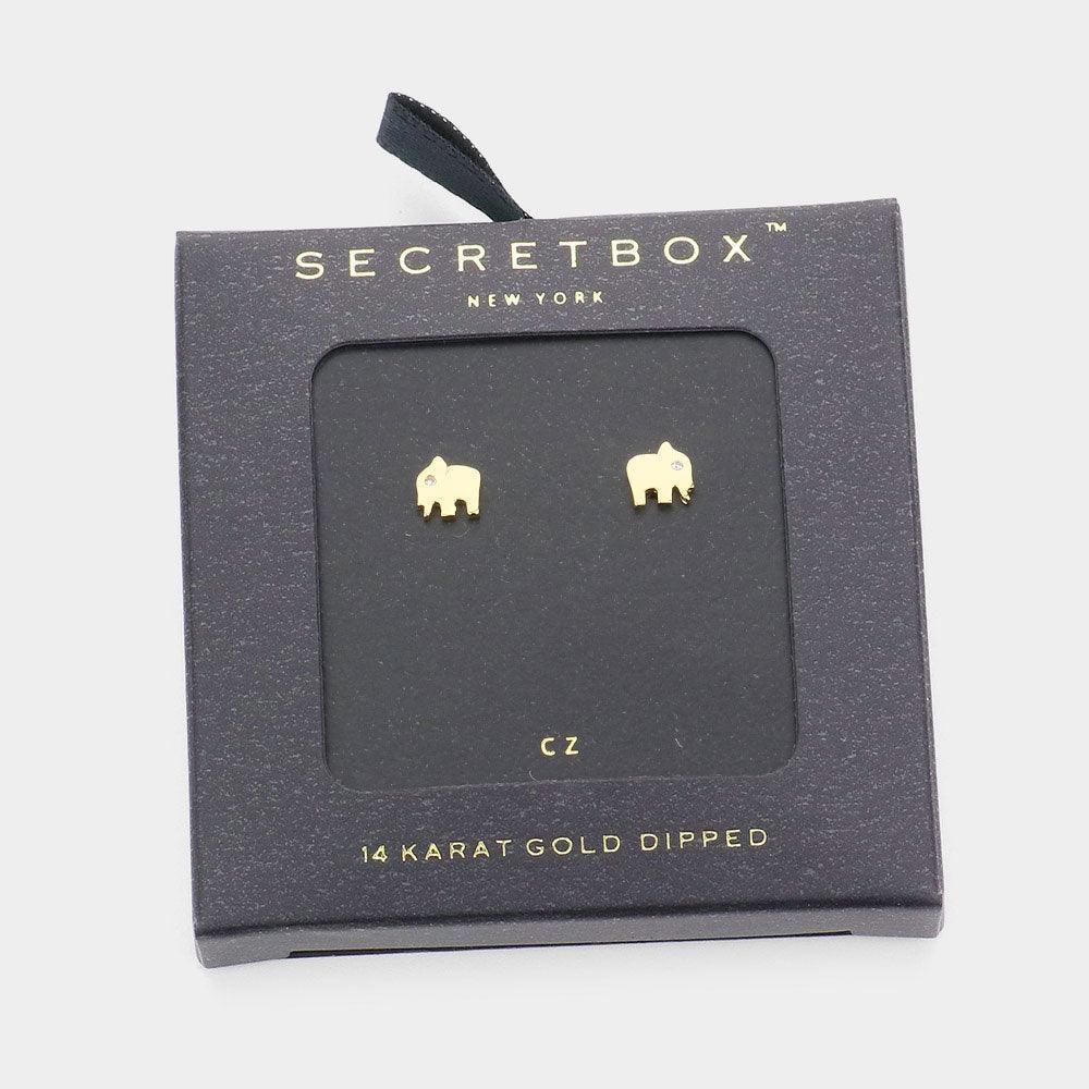 14K Gold Dipped CZ Stone Elephant Stud Earrings - Jewelry Store by Erik Rayo