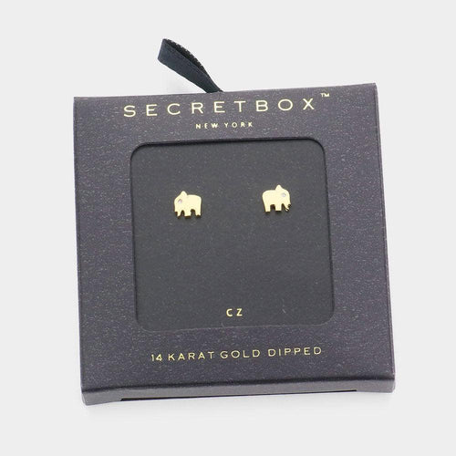 14K Gold Dipped CZ Stone Elephant Stud Earrings - Jewelry Store by Erik Rayo
