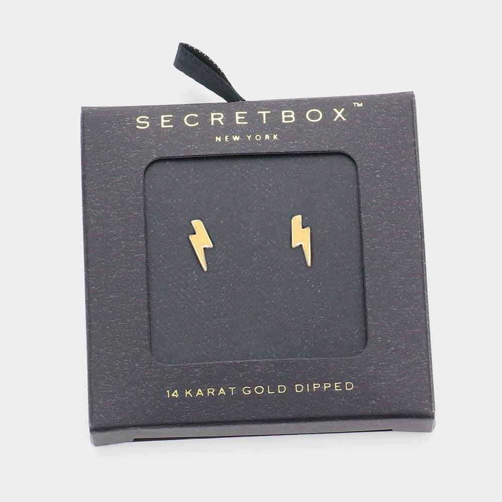 14K Gold Dipped Lightning Bolt Stud Earrings - Jewelry Store by Erik Rayo