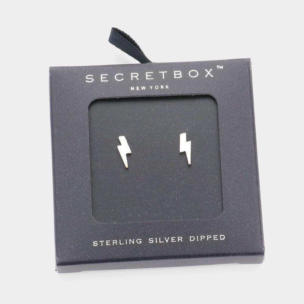 White Sterling Silver Dipped Lightning Bolt Stud Earrings - Jewelry Store by Erik Rayo