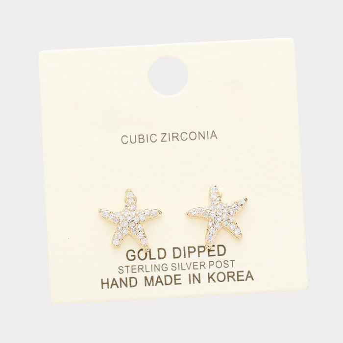 Gold Gold Dipped Cubic Zirconia Starfish Earrings - Jewelry Store by Erik Rayo