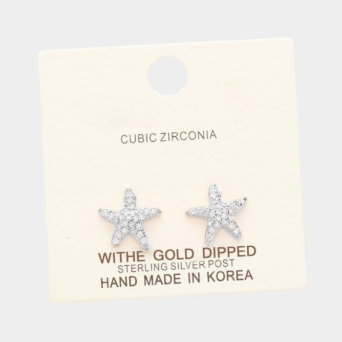 White Gold Dipped Cubic Zirconia Starfish Earrings - Jewelry Store by Erik Rayo