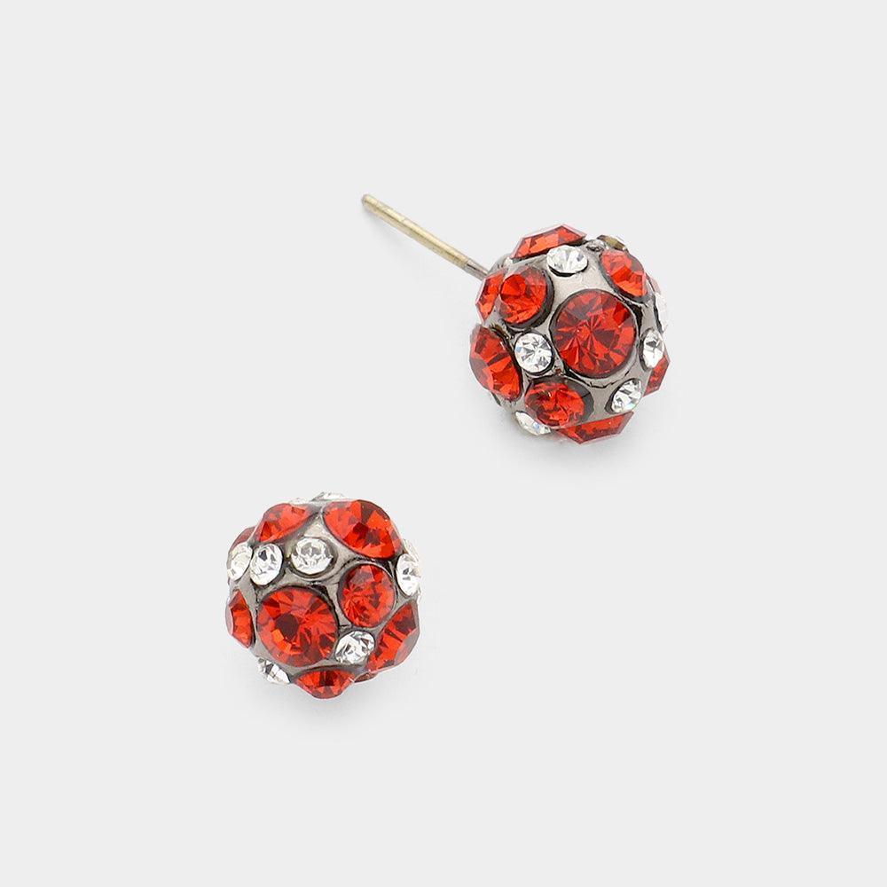 Orange Rhinestone Embellished Ball Stud Earrings - Jewelry Store by Erik Rayo