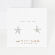 Load image into Gallery viewer, Silver White Gold Dipped CZ Starfish Stud Earrings
