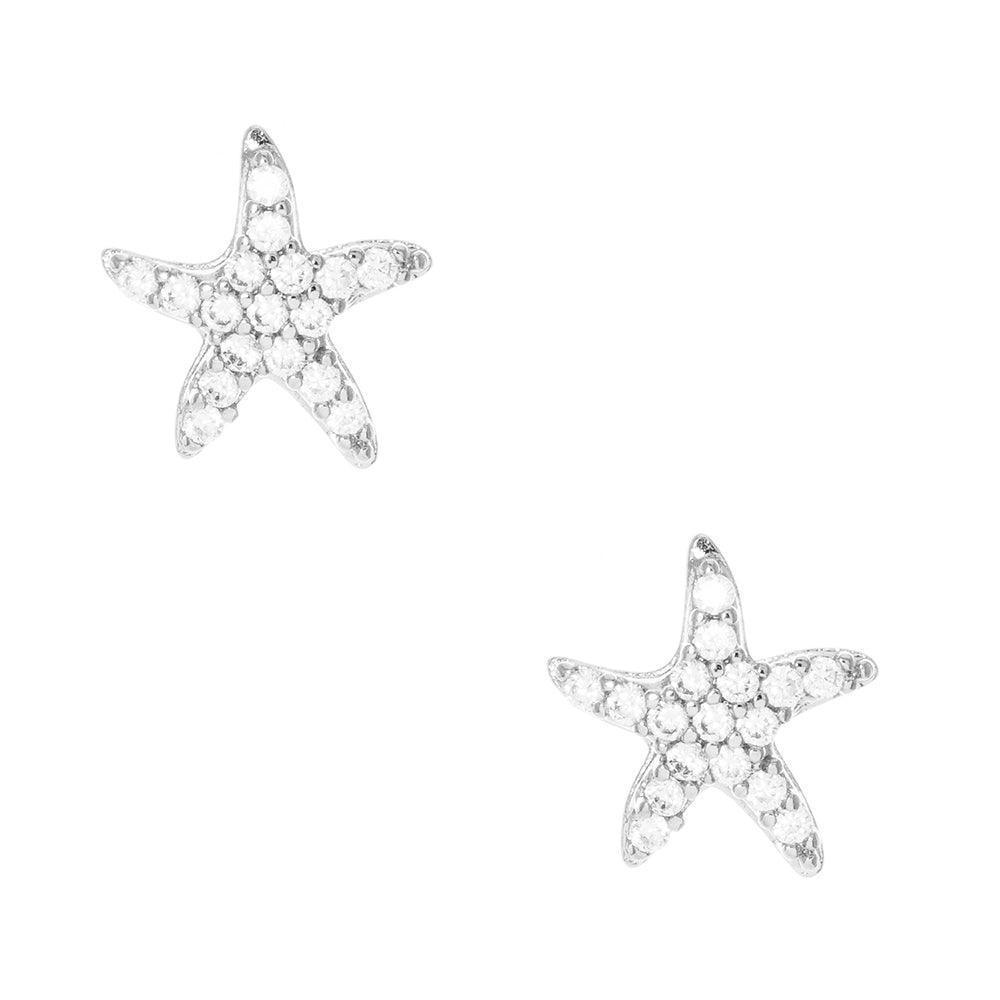 Silver White Gold Dipped CZ Starfish Stud Earrings - Jewelry Store by Erik Rayo