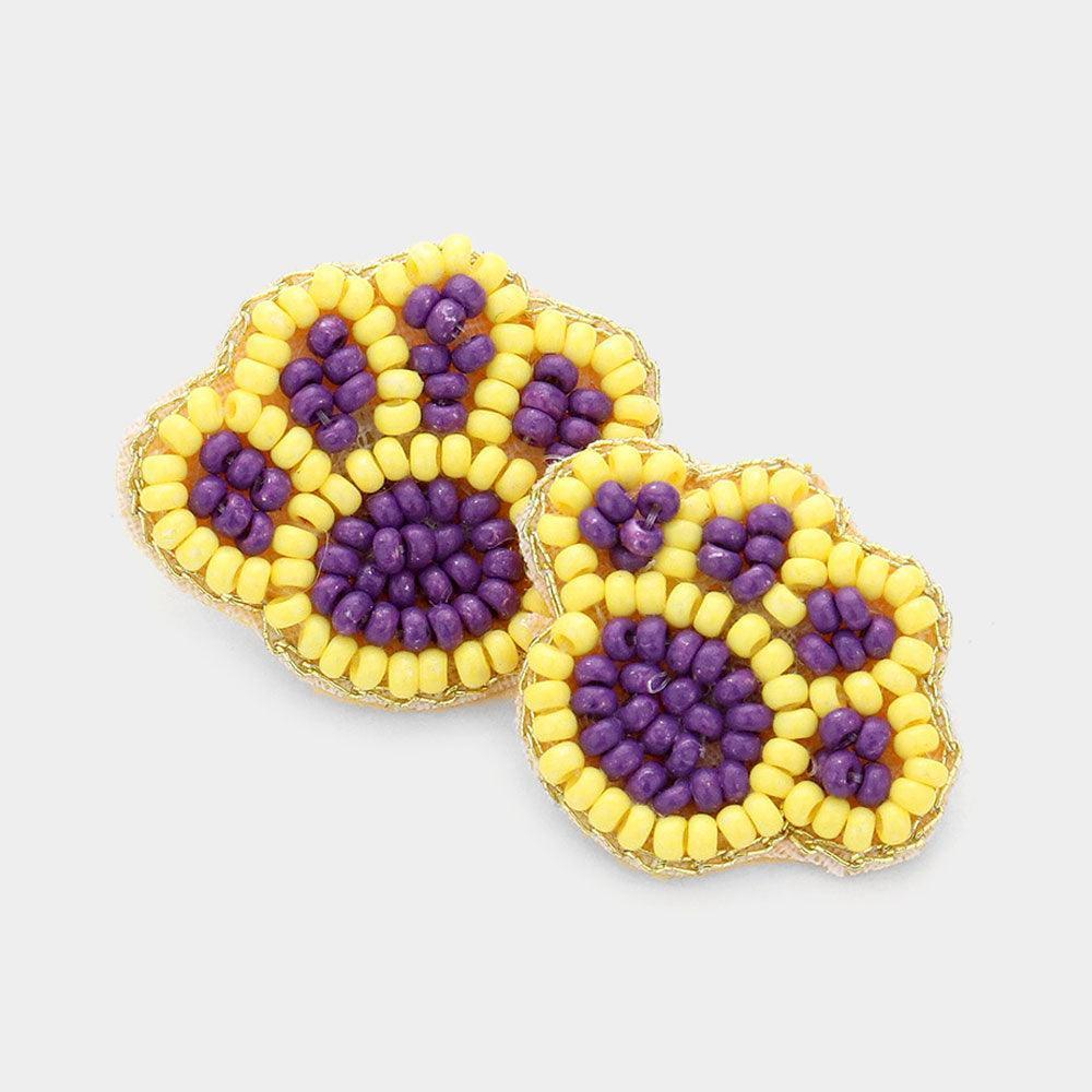 Purple Felt Back Seed Beaded Paw Stud Earrings - Jewelry Store by Erik Rayo