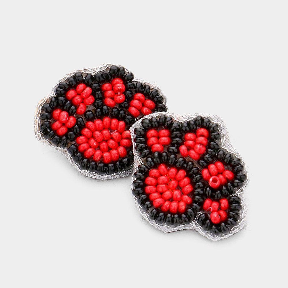 Red Felt Back Seed Beaded Paw Stud Earrings - Jewelry Store by Erik Rayo