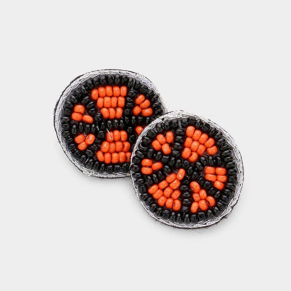 Orange Felt Back Seed Beaded Basketball Stud Earrings - Jewelry Store by Erik Rayo