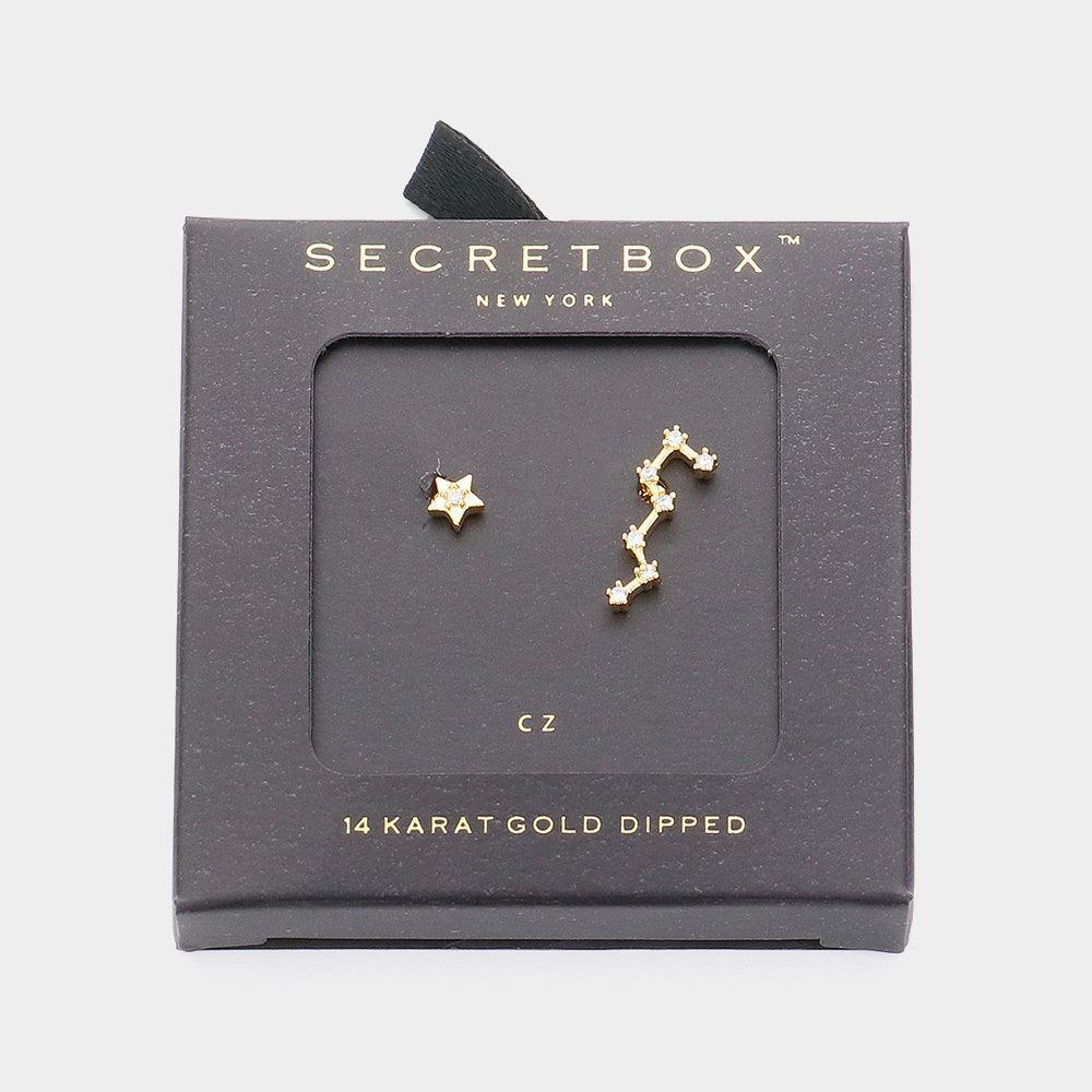 14K Gold Dipped CZ Stone Paved Unbalance Star Earrings
