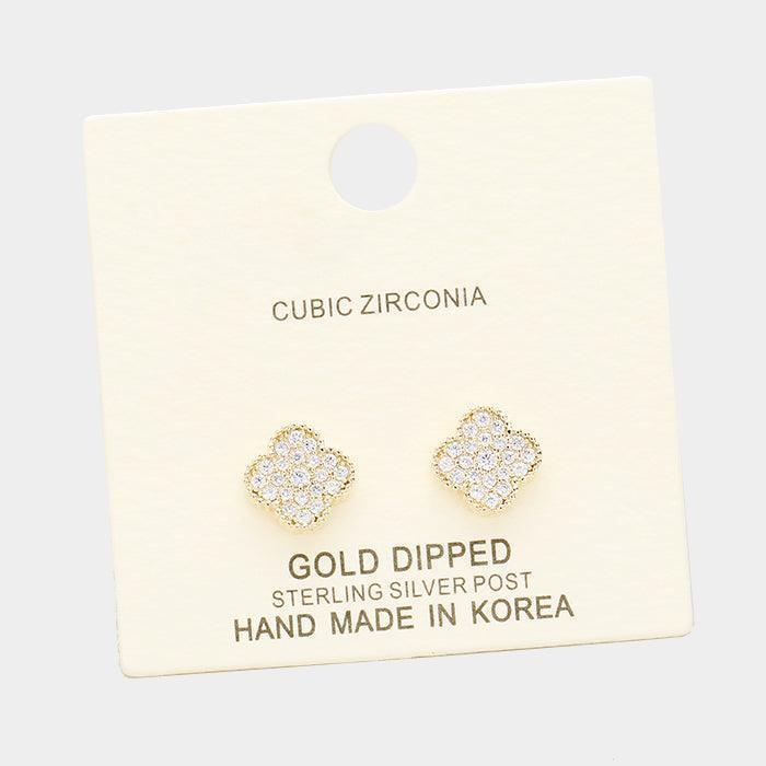 Gold Gold Dipped Cubic Zirconia Clover Quatrefoil Earrings - Jewelry Store by Erik Rayo