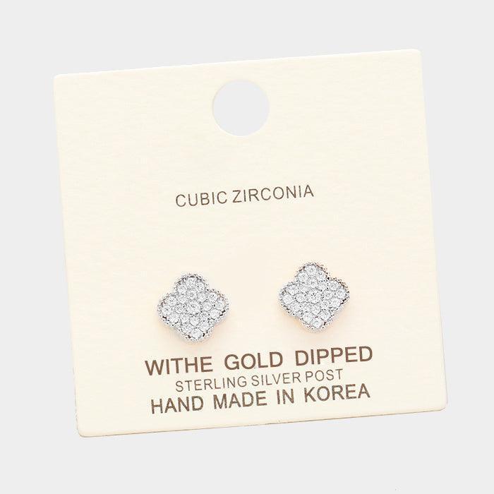 White Gold Dipped Cubic Zirconia Clover Quatrefoil Earrings - Jewelry Store by Erik Rayo