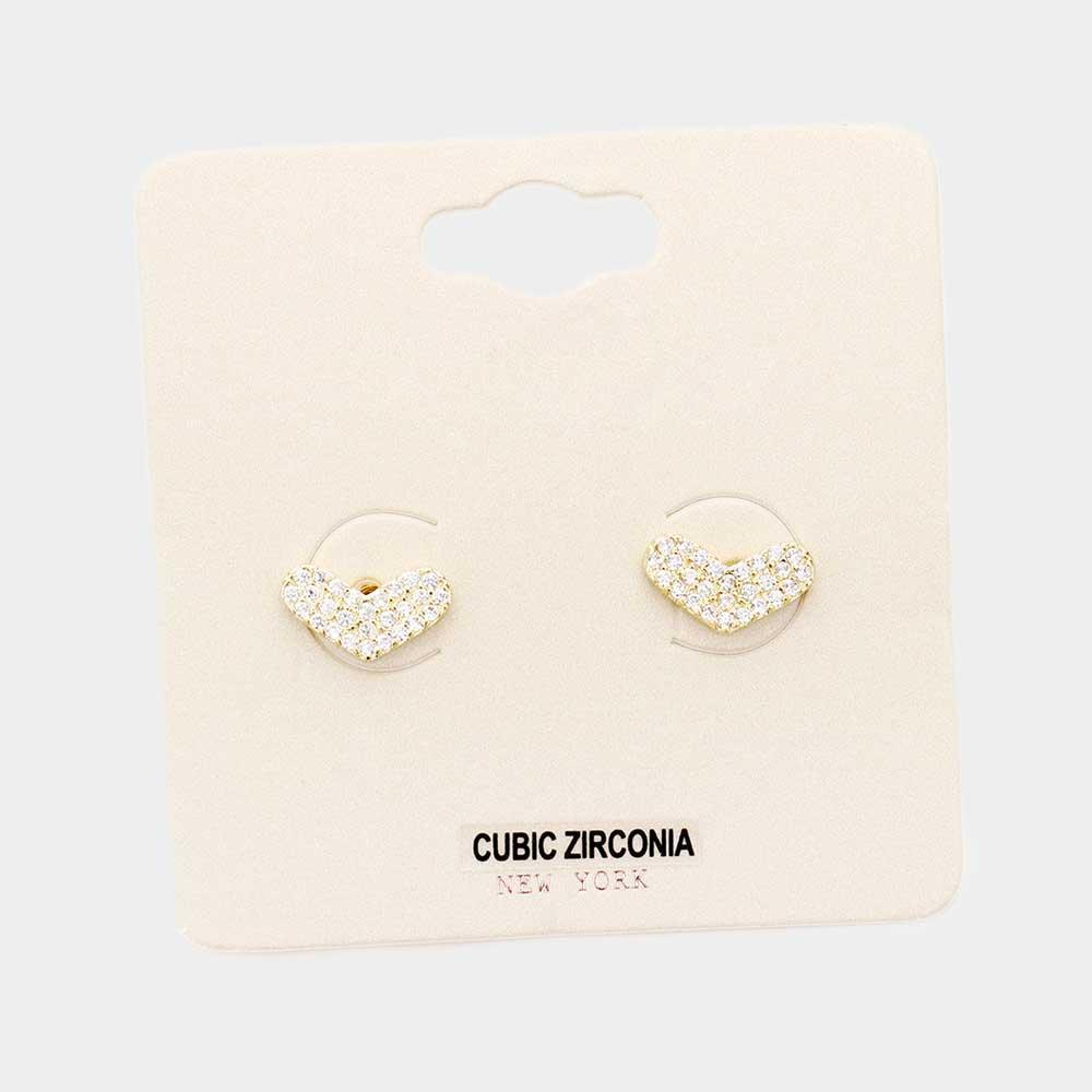 Gold CZ Cubic Zirconia Heart Stud Earrings - Jewelry Store by Erik Rayo