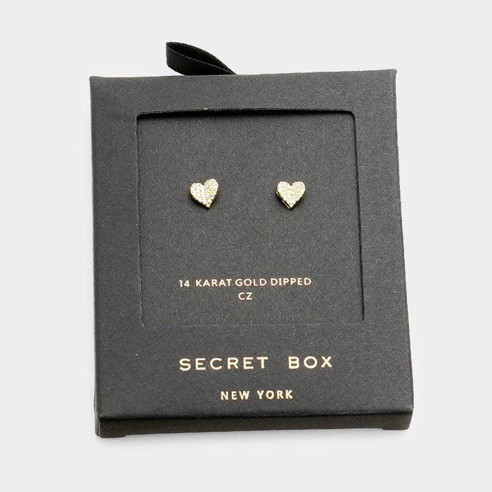 14K Gold Dipped CZ Heart Stud Earrings