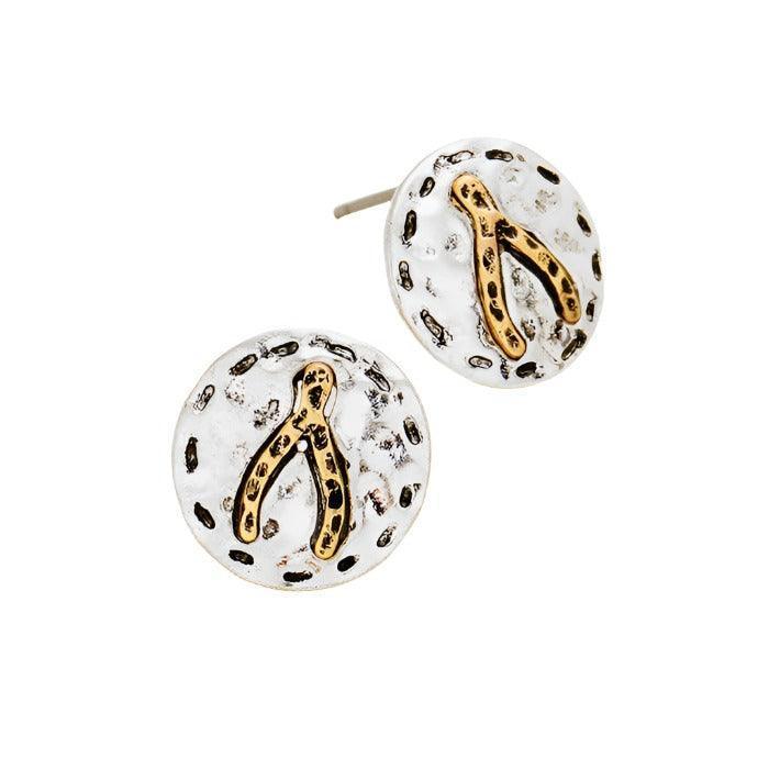 Silver Metal Round Wishbone Stud Earrings - Jewelry Store by Erik Rayo