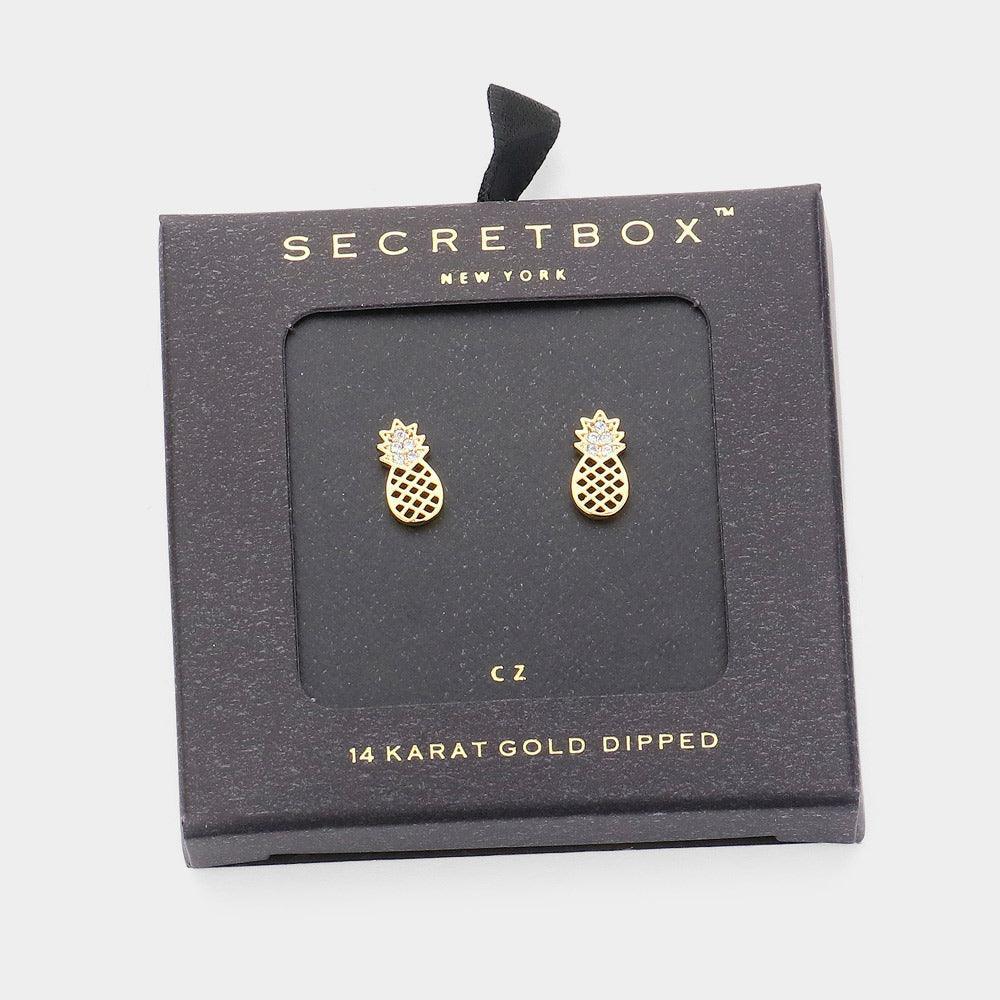 14K Gold Dipped CZ Stone Paved Pineapple Earrings - Jewelry Store by Erik Rayo