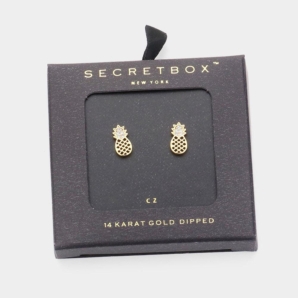 14K Gold Dipped CZ Stone Paved Pineapple Earrings