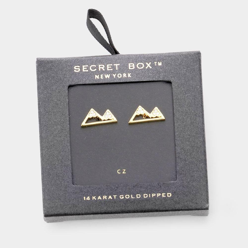 14K Gold Dipped CZ Enamel Mountain Stud Earrings - Jewelry Store by Erik Rayo