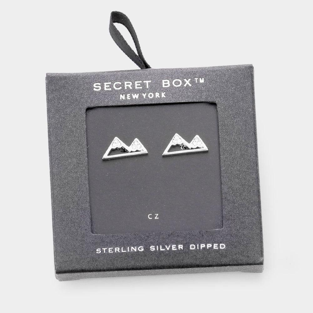 White Sterling Silver Dipped CZ Enamel Mountain Stud Earrings - Jewelry Store by Erik Rayo