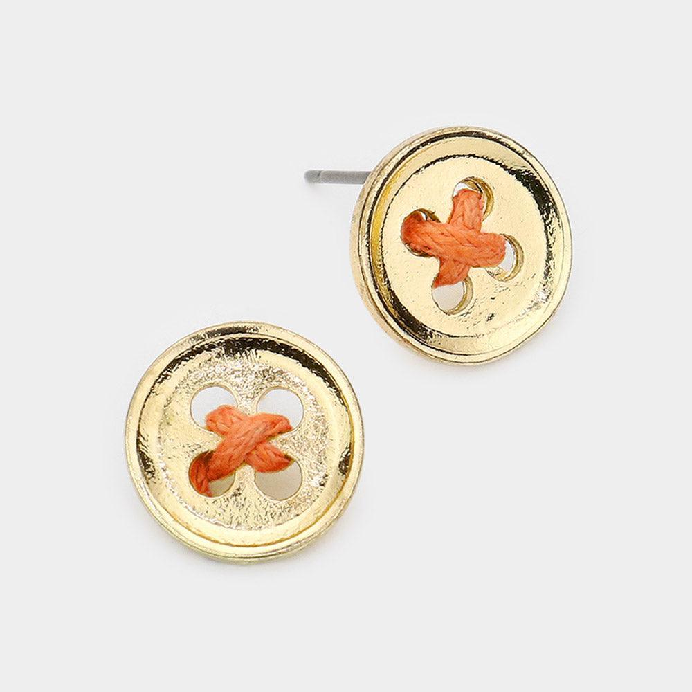 Orange Tied Button Stud Earrings - Jewelry Store by Erik Rayo