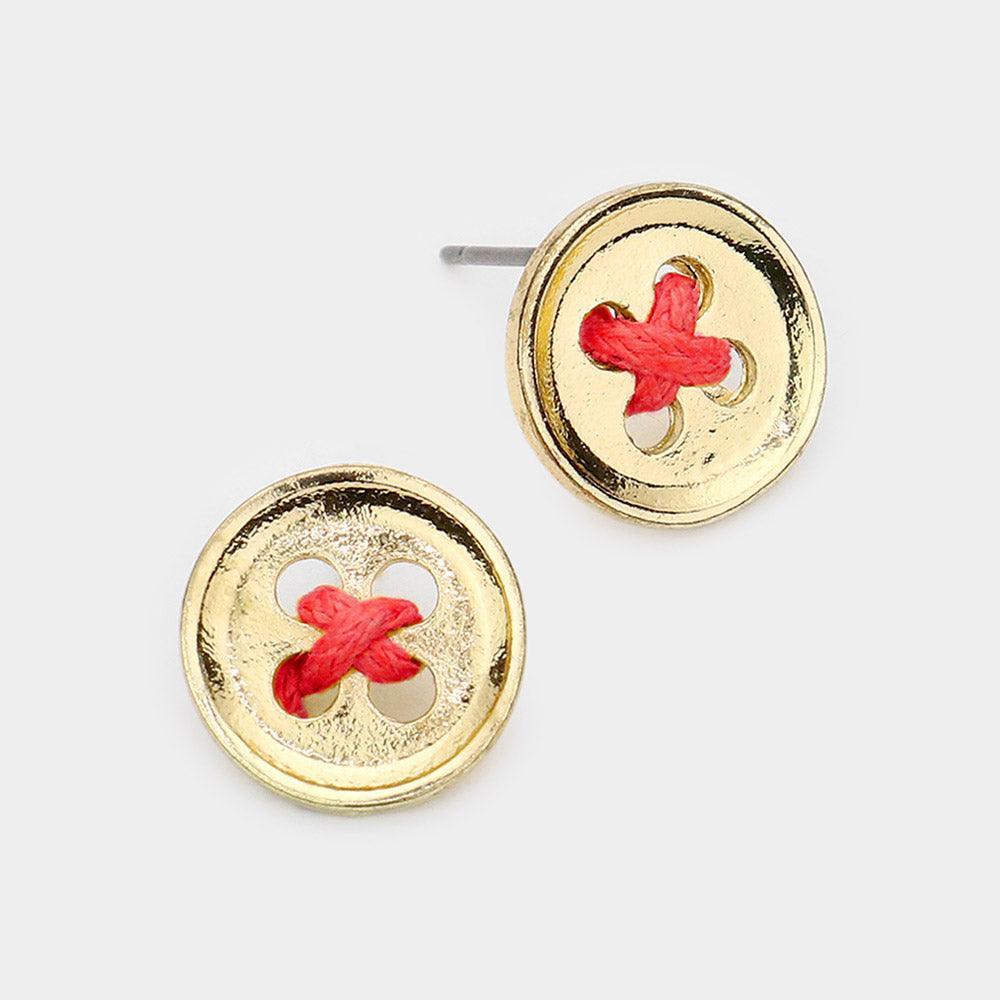 Red Tied Button Stud Earrings - Jewelry Store by Erik Rayo