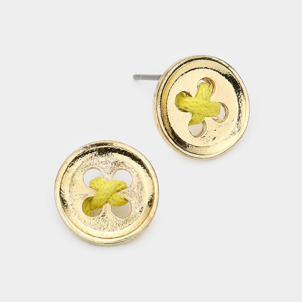 Yellow Tied Button Stud Earrings