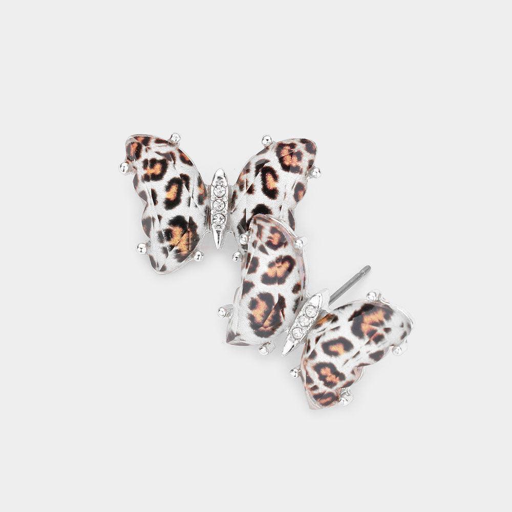 Leopard Patterned Butterfly Stud Earrings - Jewelry Store by Erik Rayo