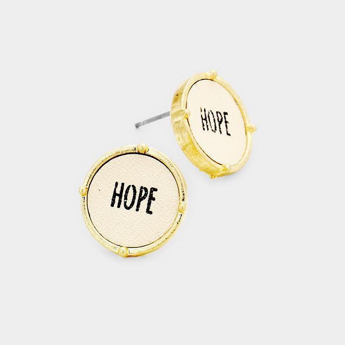 Gold "Hope" Leather Round Stud Earring - Jewelry Store by Erik Rayo