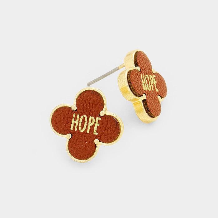Gold "Hope" Leather Quatrefoil Clover Stud Earring - Jewelry Store by Erik Rayo