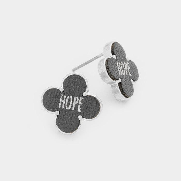 Gray "Hope" Leather Quatrefoil Clover Stud Earring - Jewelry Store by Erik Rayo