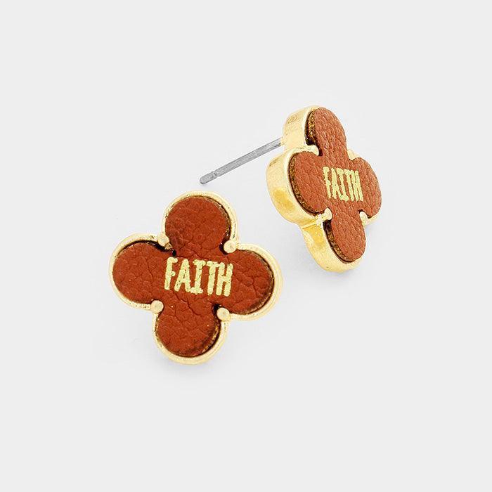 Gold "Faith" Leather Quatrefoil Clover Stud Earring - Jewelry Store by Erik Rayo