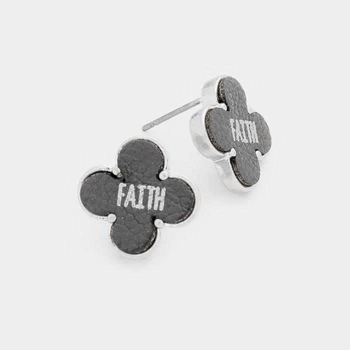 Gray "Faith" Leather Quatrefoil Clover Stud Earring - Jewelry Store by Erik Rayo