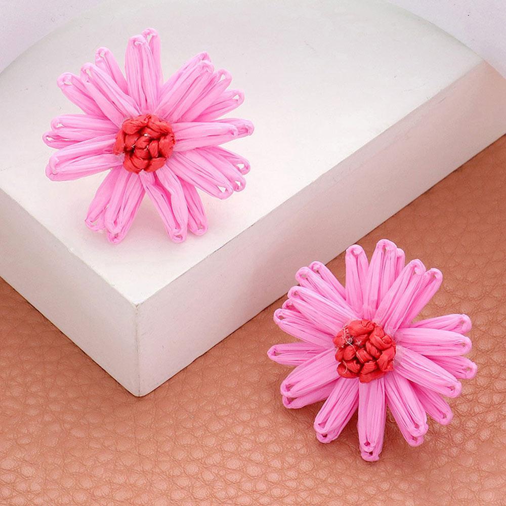 Pink Raffia Flower Stud Earrings - Jewelry Store by Erik Rayo