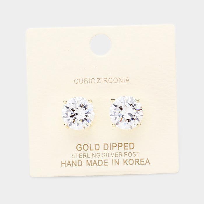 Gold Gold Dipped 11mm Cubic Zirconia Round Stud Earrings - Jewelry Store by Erik Rayo
