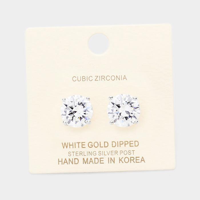 Clear White Gold Dipped 11mm Cubic Zirconia Round Stud Earrings - Jewelry Store by Erik Rayo