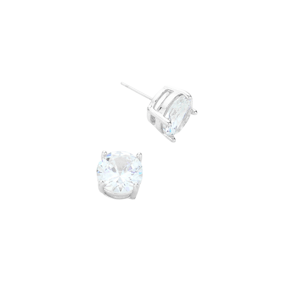 Clear 11mm Round Cut Crystal Cubic Zirconia CZ Stud Earrings with Clear Box